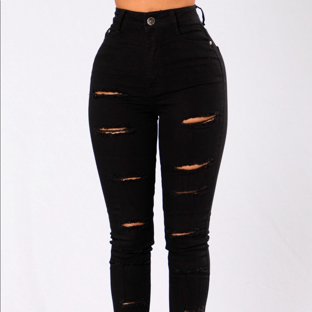 Black rip jeans high rise